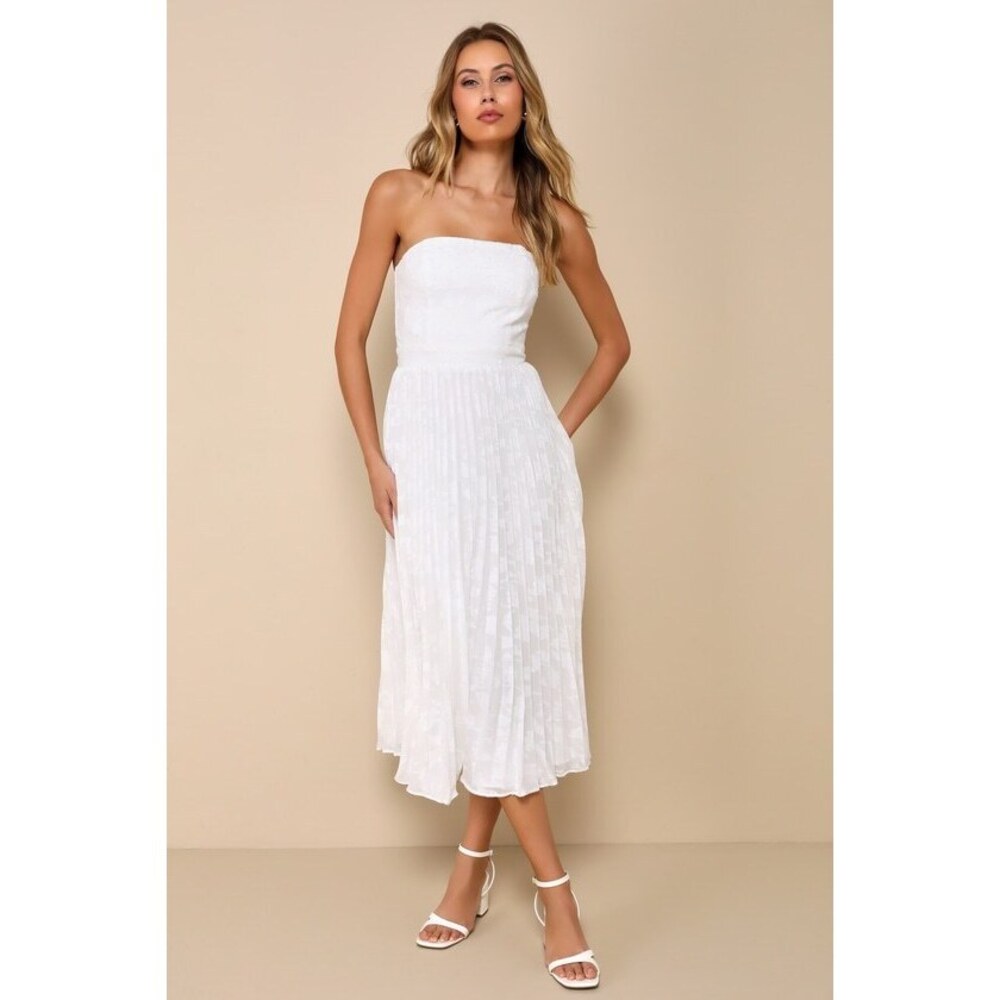 Lulus Perfectly Stunning Ivory Jacquard Strapless Midi Dress White - Size XL